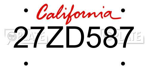 27ZD587 California License Plate
