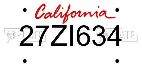 27ZI634 California License Plate