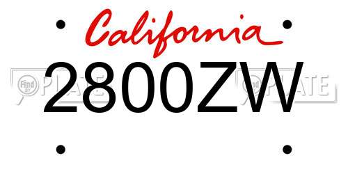2800ZW California License Plate