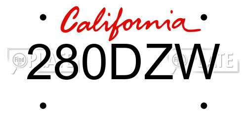 280DZW California License Plate