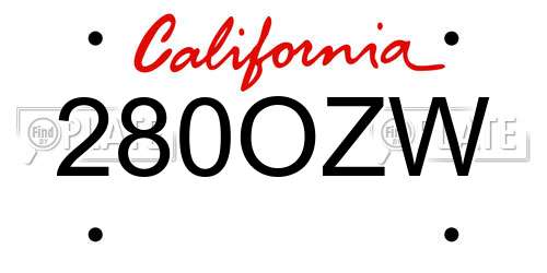 280OZW California License Plate