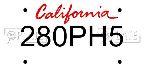 280PH5 California License Plate