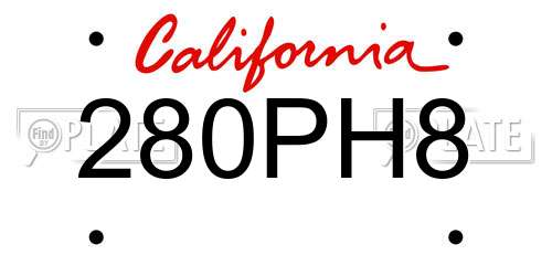 280PH8 California License Plate