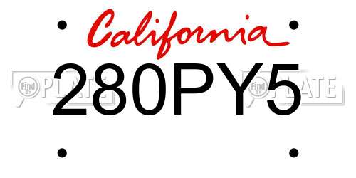 280PY5 California License Plate