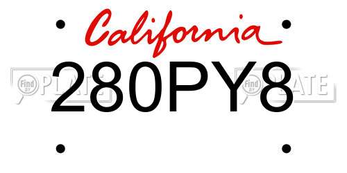 280PY8 California License Plate
