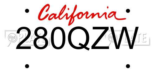 280QZW California License Plate