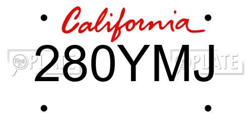 280YMJ California License Plate