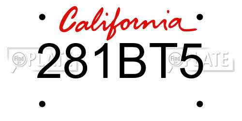 281BT5 California License Plate