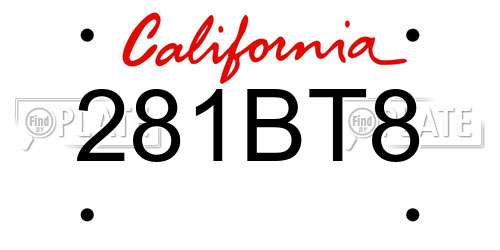 281BT8 California License Plate