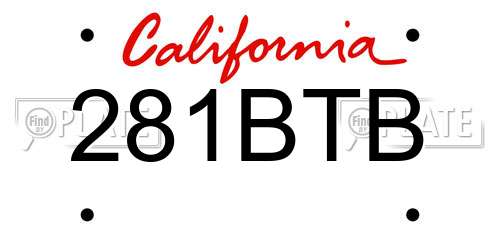 281BTB California License Plate