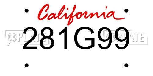 281G99 California License Plate