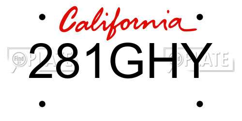 281GHY California License Plate