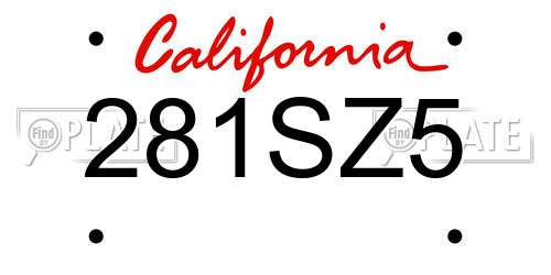 281SZ5 California License Plate