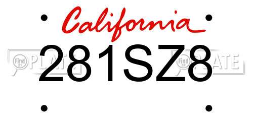 281SZ8 California License Plate