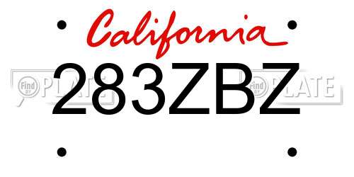 283ZBZ California License Plate