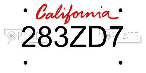 283ZD7 California License Plate