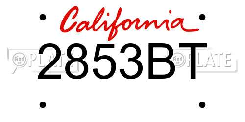 2853BT California License Plate
