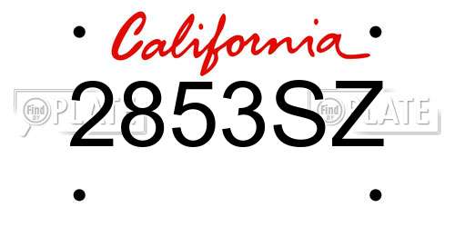2853SZ California License Plate