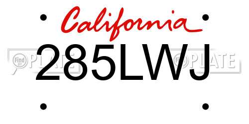 285LWJ California License Plate