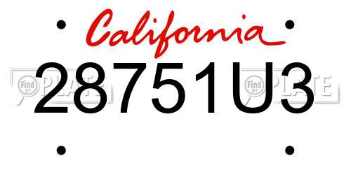 28751U3 California License Plate