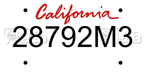 28792M3 California License Plate
