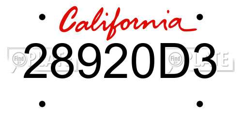 28920D3 California License Plate