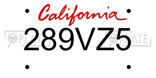 289VZ5 California License Plate