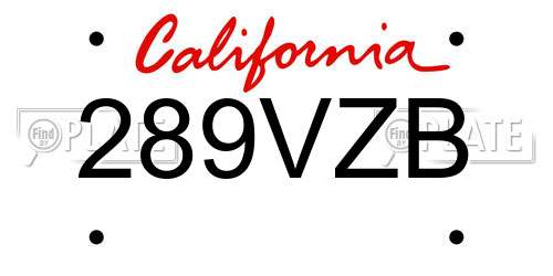289VZB California License Plate