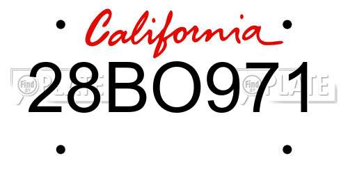 28BO971 California License Plate