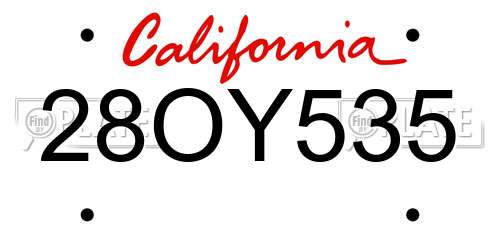 28OY535 California License Plate