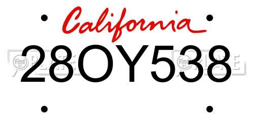 28OY538 California License Plate
