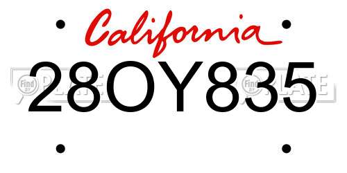 28OY835 California License Plate