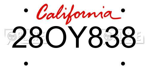 28OY838 California License Plate