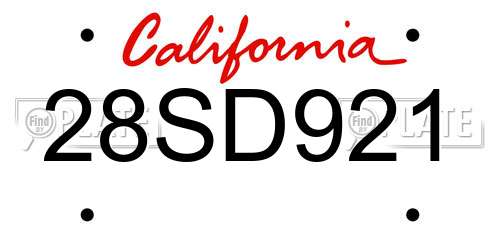 28SD921 California License Plate
