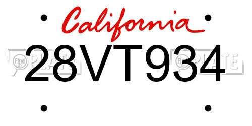 28VT934 California License Plate