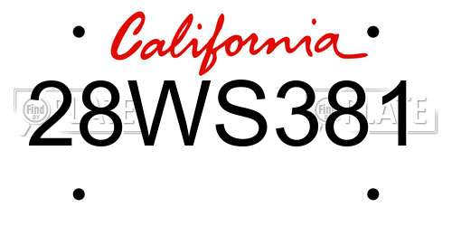 28WS381 California License Plate