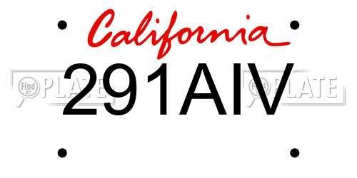 291AIV California License Plate