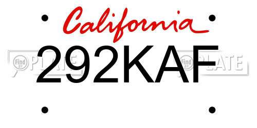 292KAF California License Plate