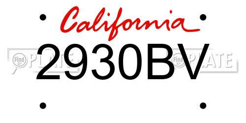 2930BV California License Plate