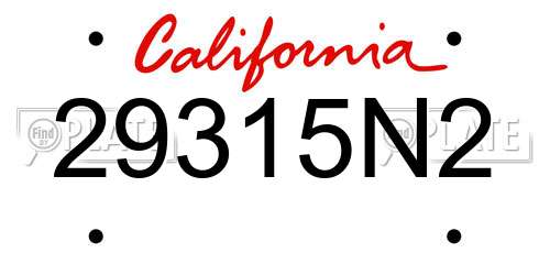 29315N2 California License Plate