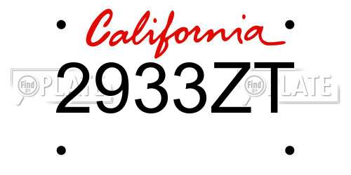 2933ZT California License Plate