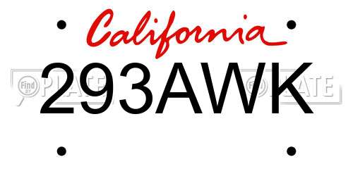 293AWK California License Plate
