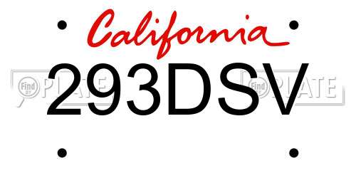 293DSV California License Plate