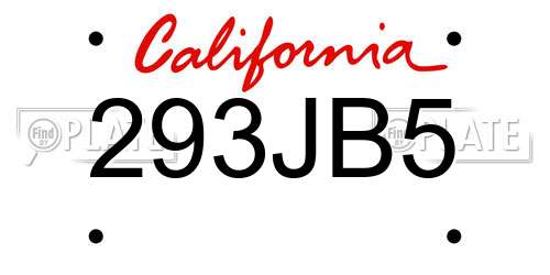 293JB5 California License Plate