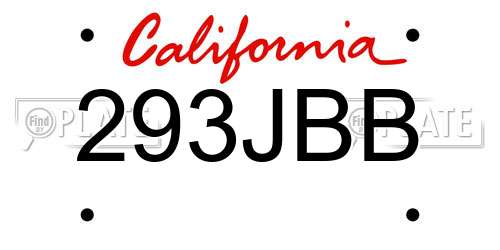 293JBB California License Plate