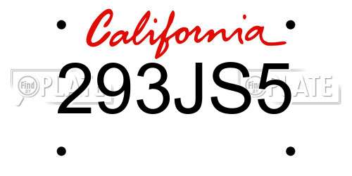293JS5 California License Plate