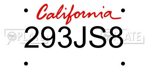 293JS8 California License Plate