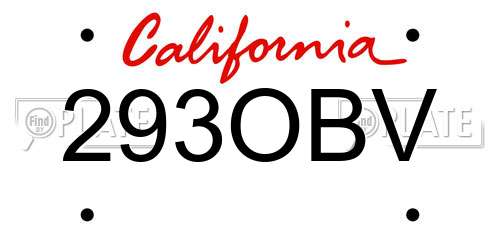293OBV California License Plate