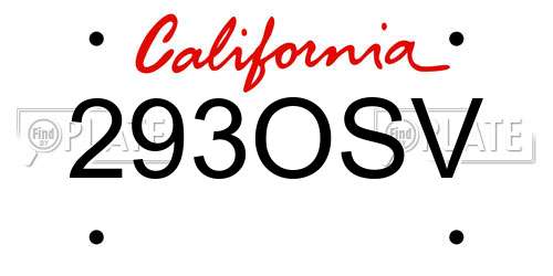 293OSV California License Plate