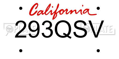 293QSV California License Plate